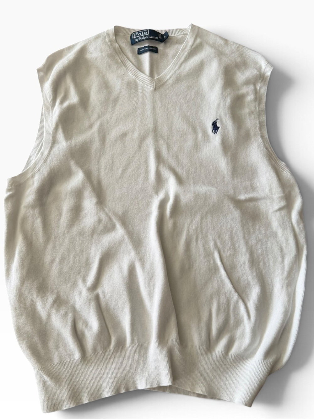 Ralph Lauren white V-Neck Knit Sweater Vest with Navy Pony L